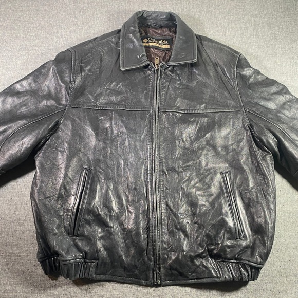 Columbia Leather Jacket XXL/2TG Black Bomber Full Zip Menswear Outerwear - Picture 1 of 7